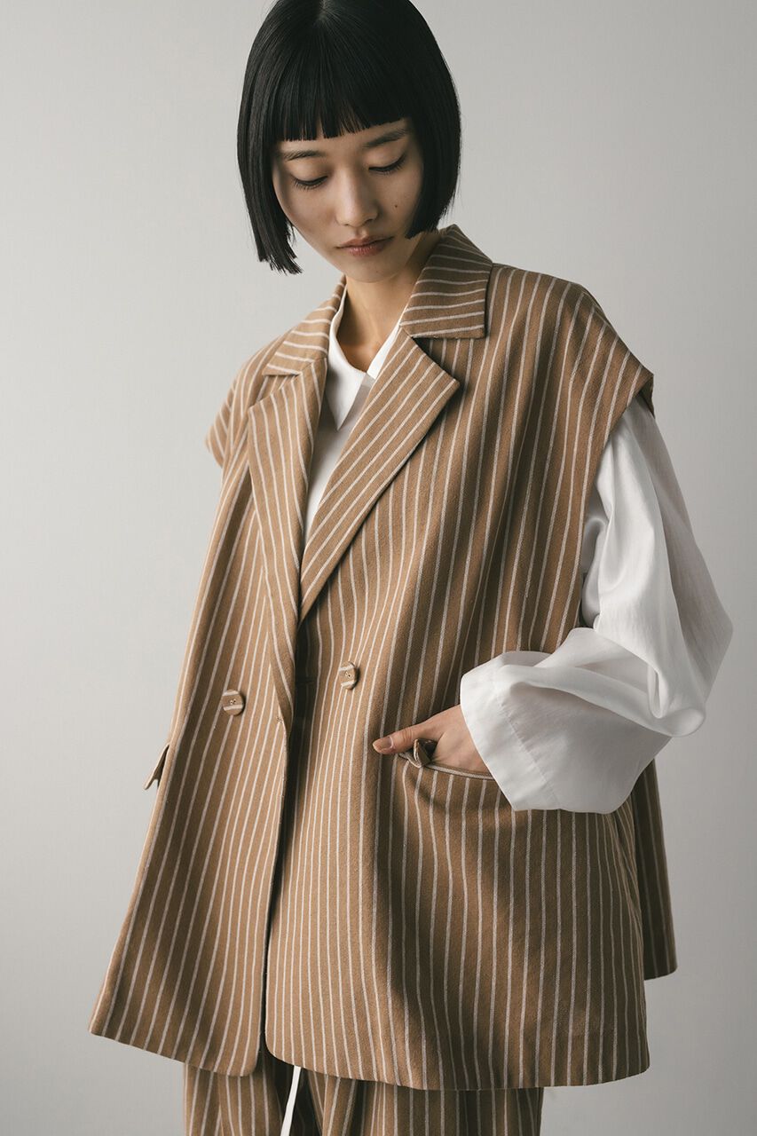 STYLEMIXER「リネンミックスルーズベスト」|ダウンベスト・ベスト|柄BEG5