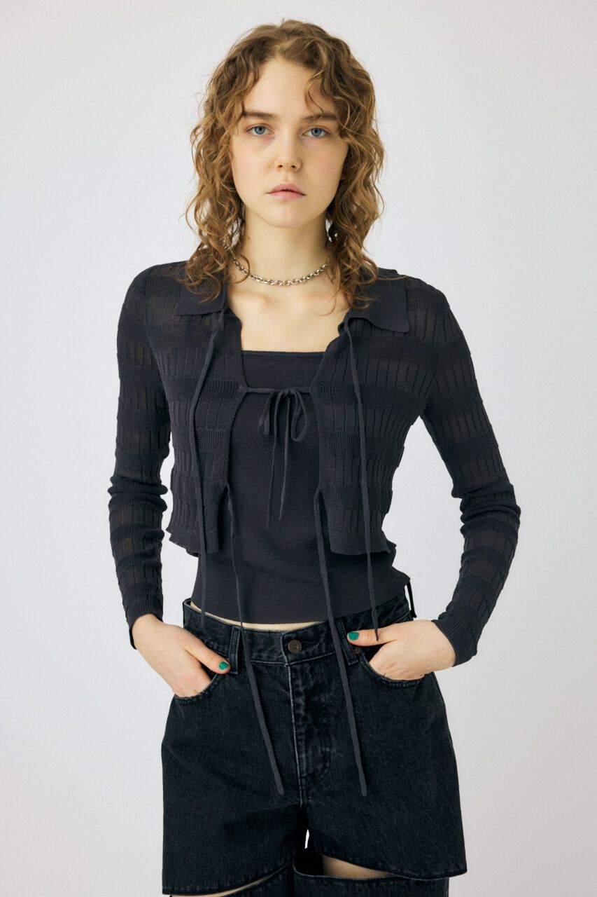 MOUSSY「KNIT キャミ & RIBBON シャツセット」|シャツ・ブラウス|L/BLK1