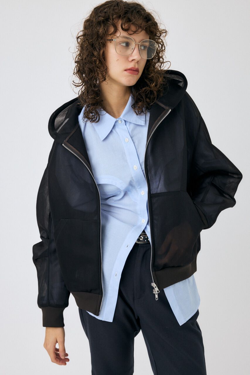 MOUSSY「SHEER CARDBOARD ジップアップフーディ」|パーカー|L/BLK1