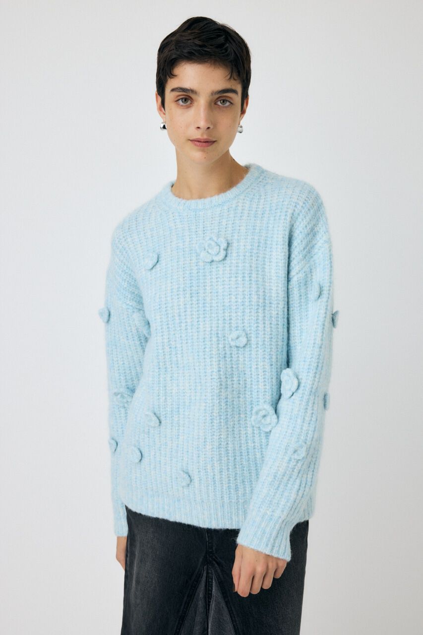 MOUSSY「FLORAL MOTIF OVER セーター」|ニット・セーター|L/BLU1