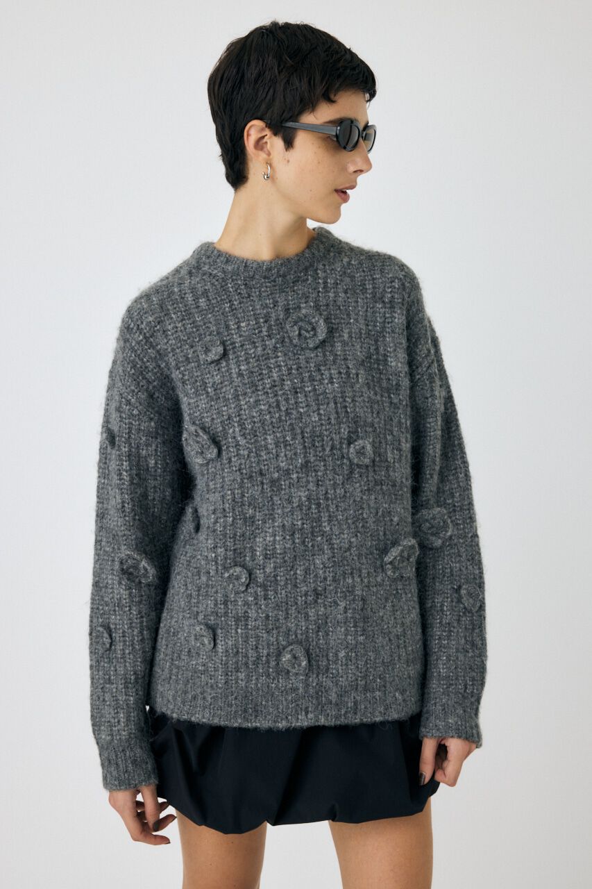 MOUSSY「FLORAL MOTIF OVER セーター」|ニット・セーター|GRY