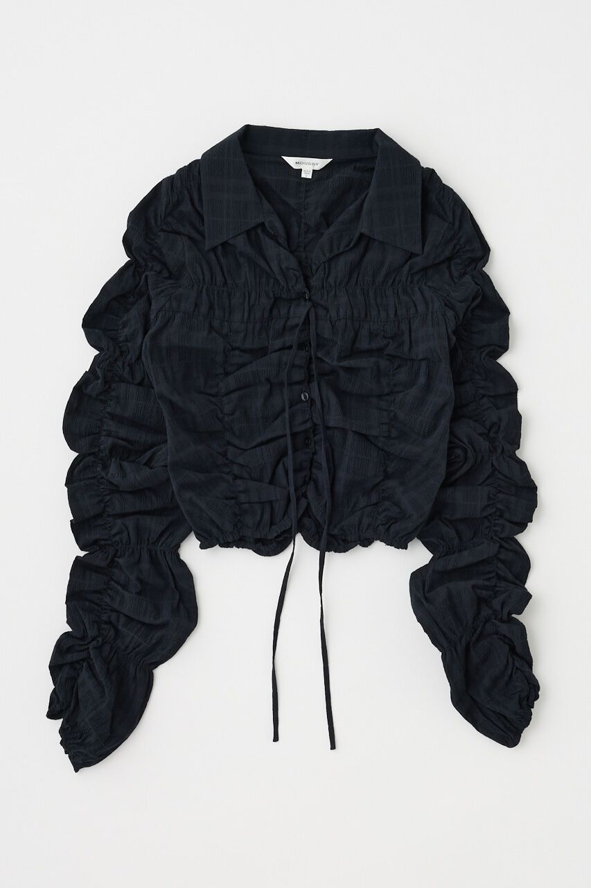 MOUSSY「FRONT TIE SHIRRING シャツ」|シャツ・ブラウス|BLK