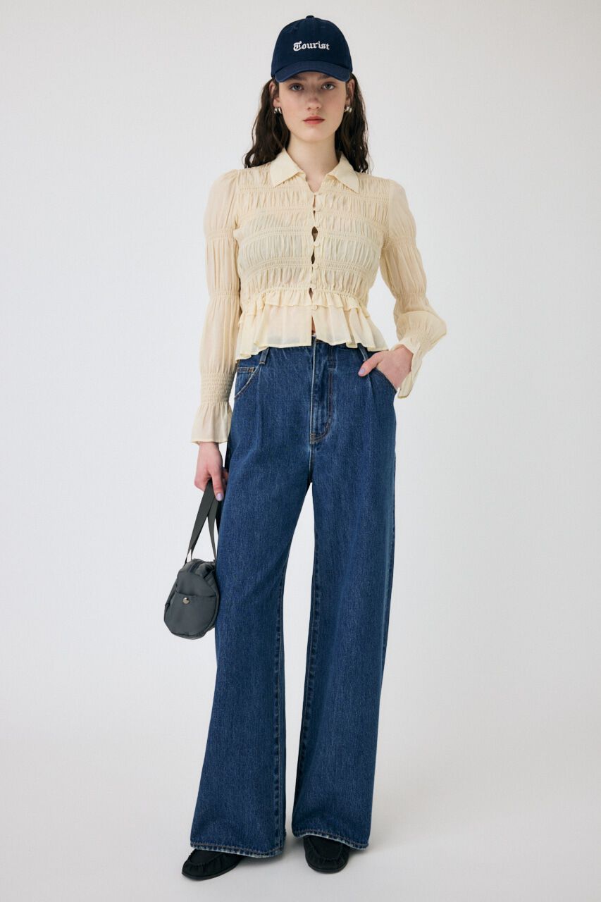 MOUSSY「SHIRRING FLORAL フィットシャツ」|シャツ・ブラウス|