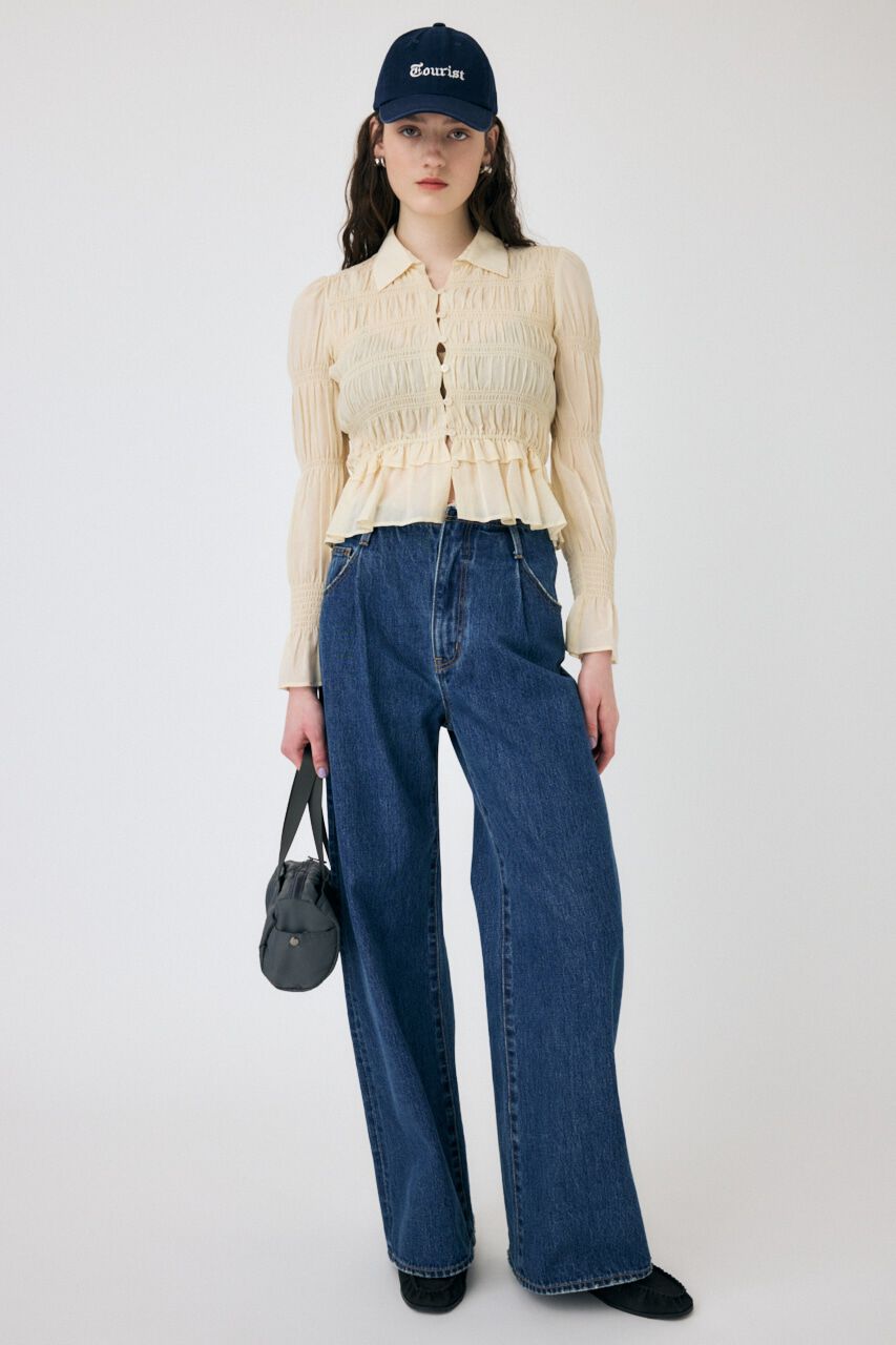 MOUSSY「SHIRRING FLORAL フィットシャツ」|シャツ・ブラウス|