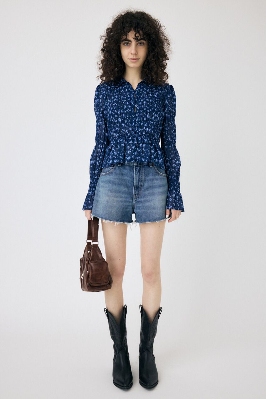 MOUSSY「SHIRRING FLORAL フィットシャツ」|シャツ・ブラウス|