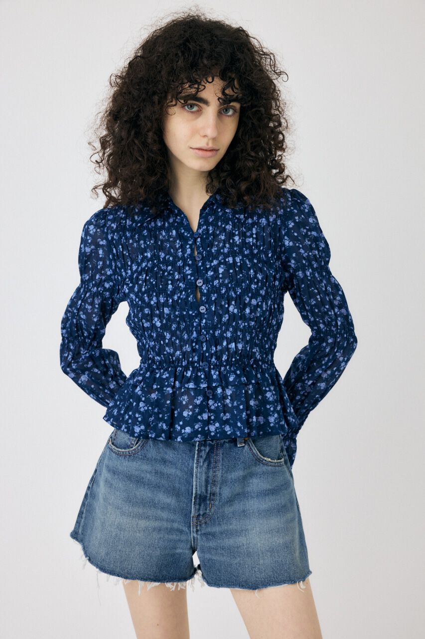 MOUSSY「SHIRRING FLORAL フィットシャツ」|シャツ・ブラウス|