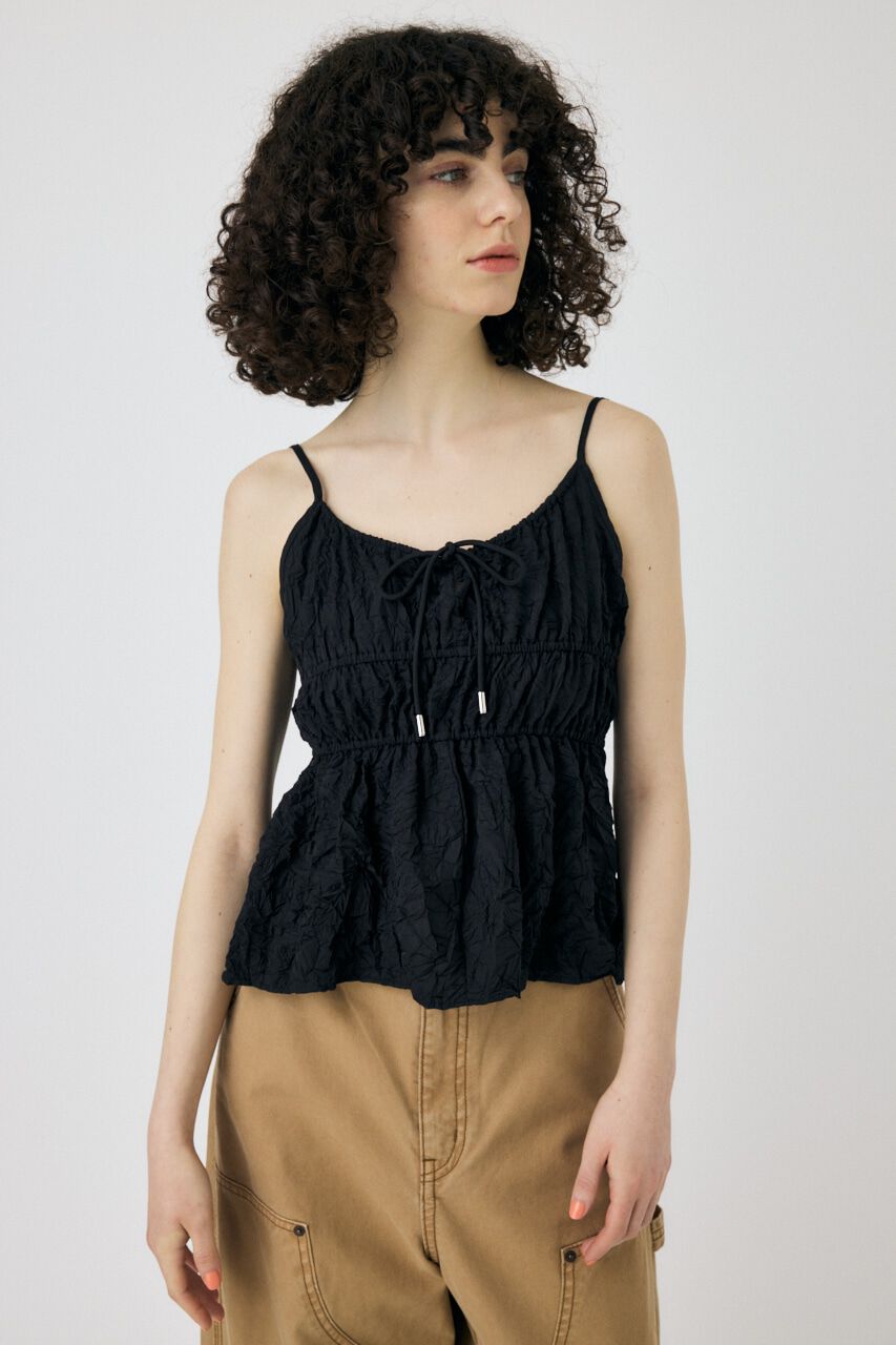 MOUSSY「CRINKLED サテンキャミ」|キャミソール|BLK