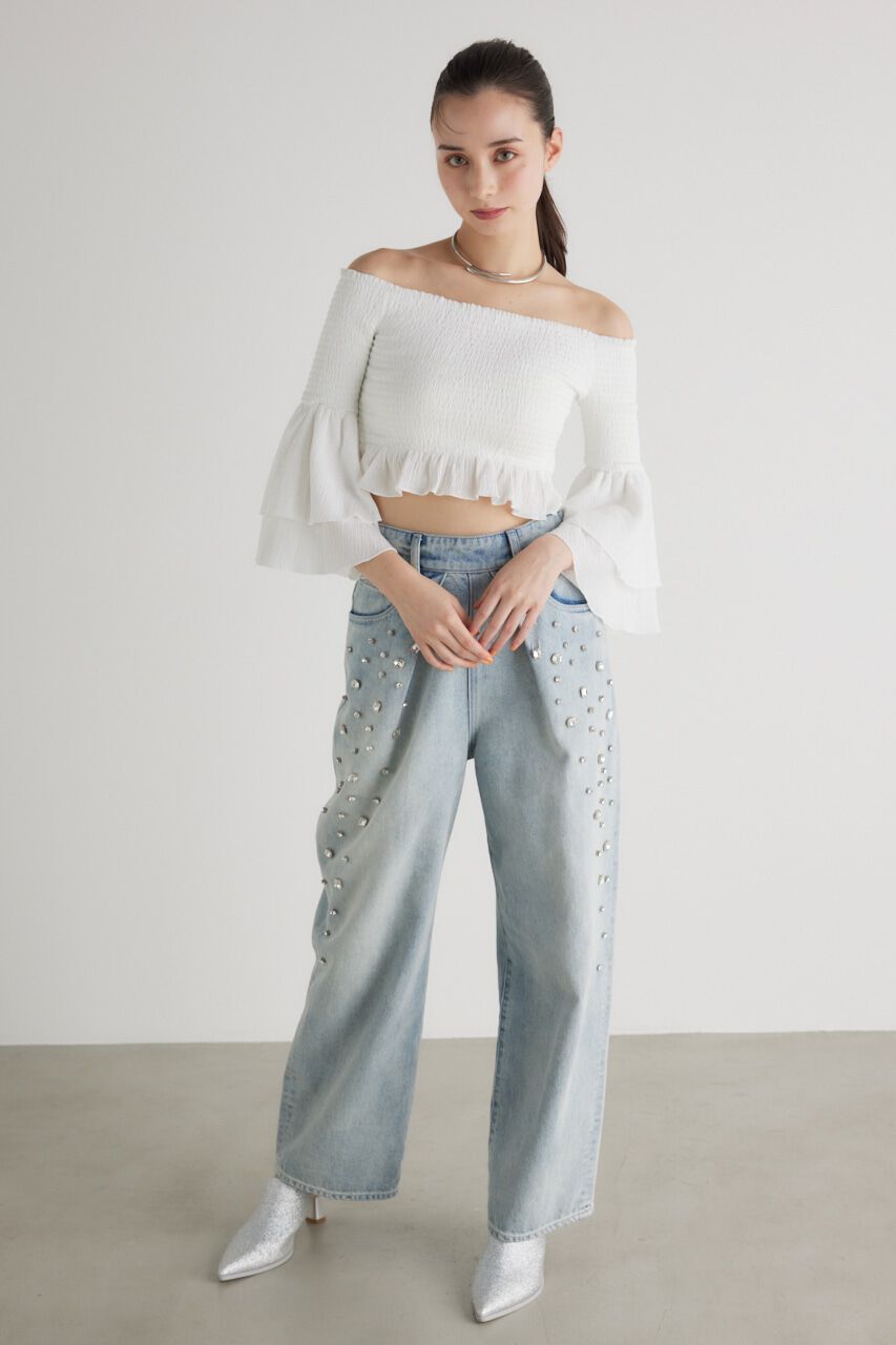 rienda「シャーリングオフショルクロップドTOP」|その他|