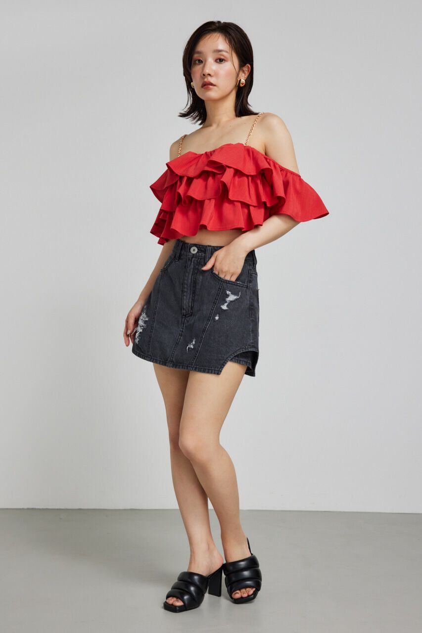 rienda「サイドカットデニムショートパンツ」|デニム|BLK