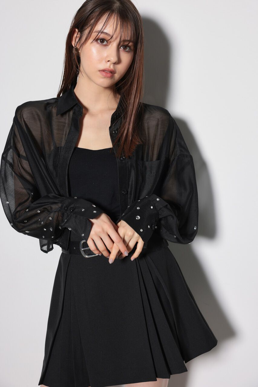 rienda「ビジュースリーヴシアーシャツ」|シャツ・ブラウス|BLK