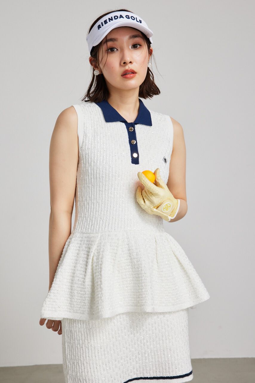 rienda「シャイニーツイードペプラムニットTOP」|ニット・セーター|WHT