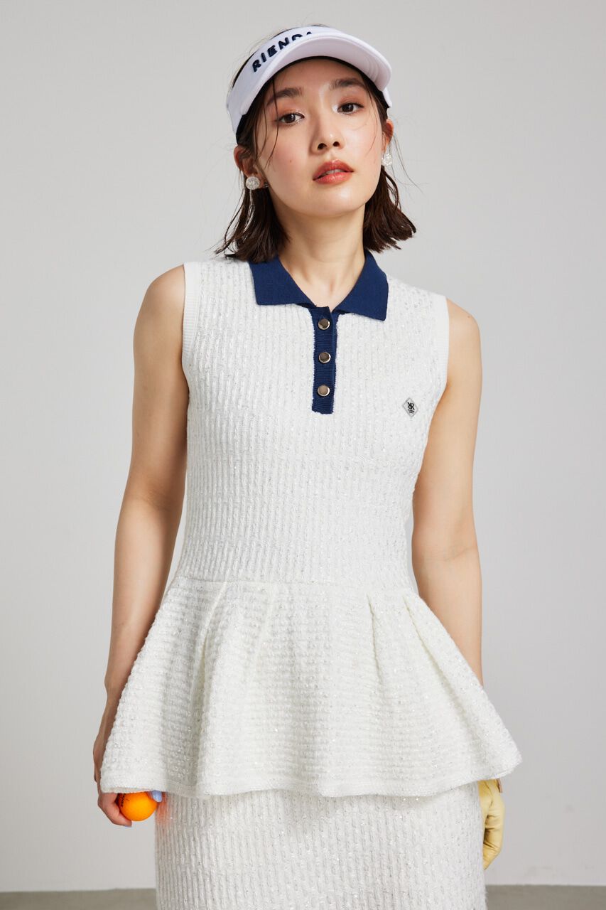 rienda「シャイニーツイードペプラムニットTOP」|ニット・セーター|