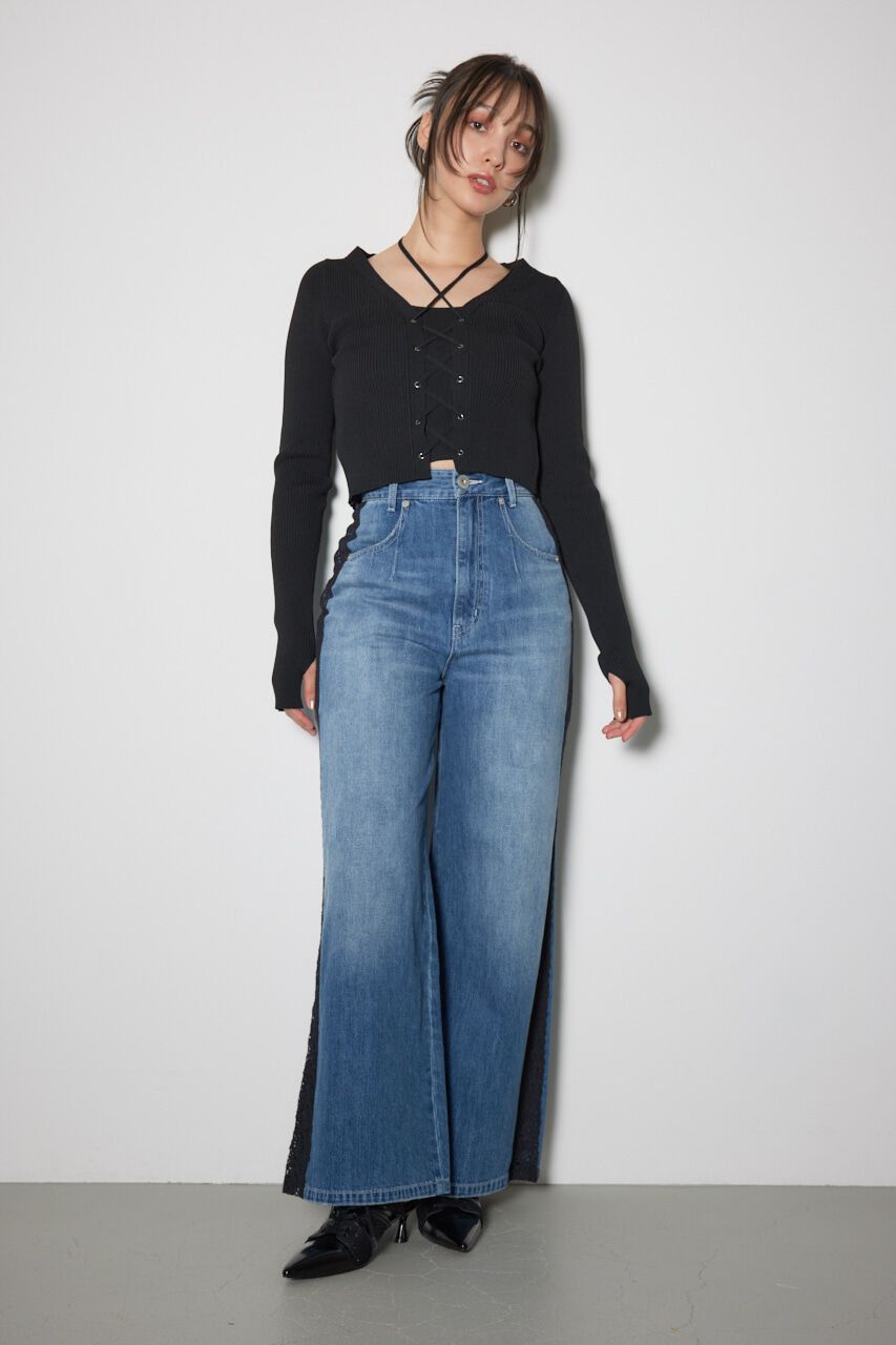 rienda「レースアップリブニットトップス」|ニット・セーター|