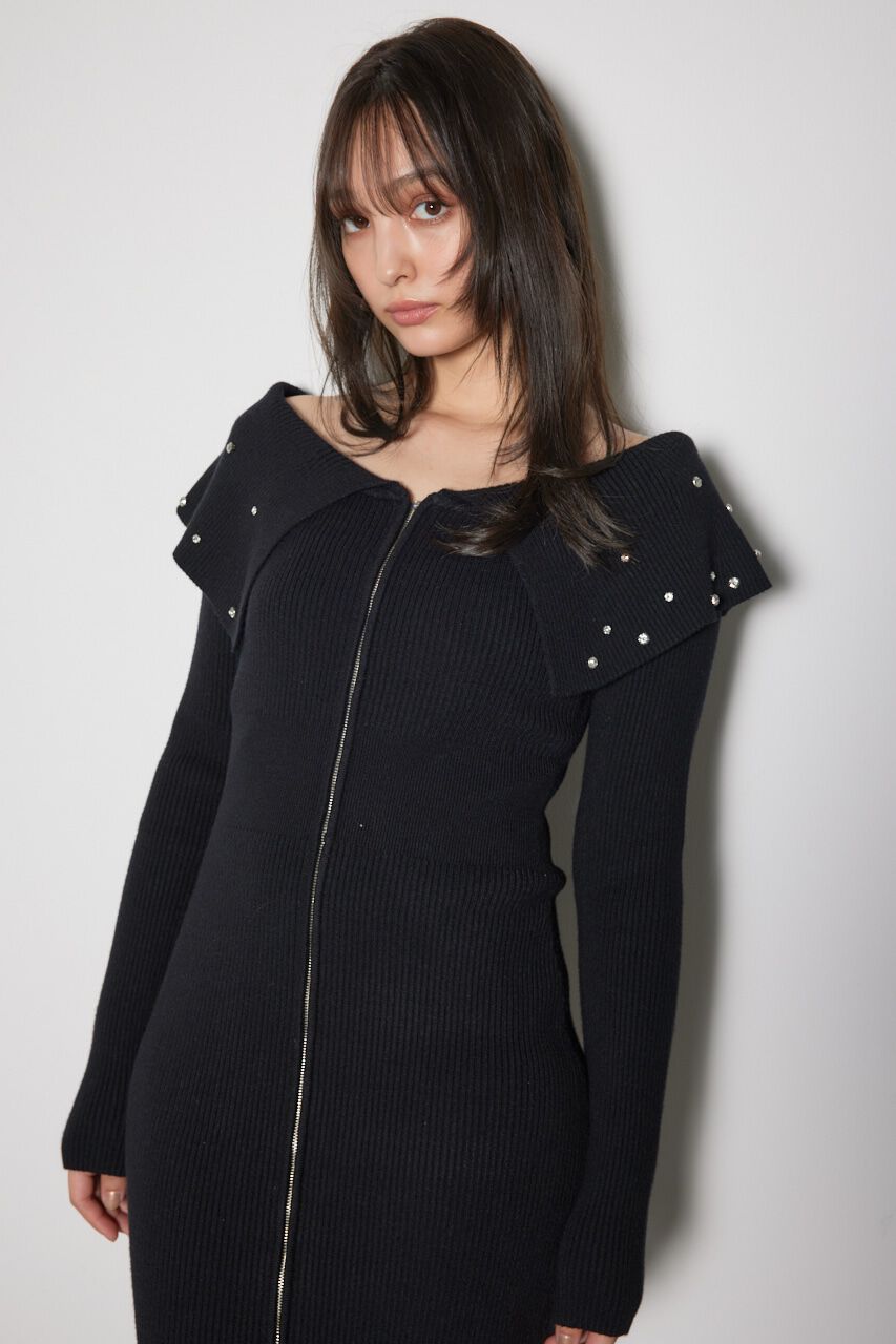 rienda「2WAYオフショルダービッグカラーニットワンピース」|ワンピース|