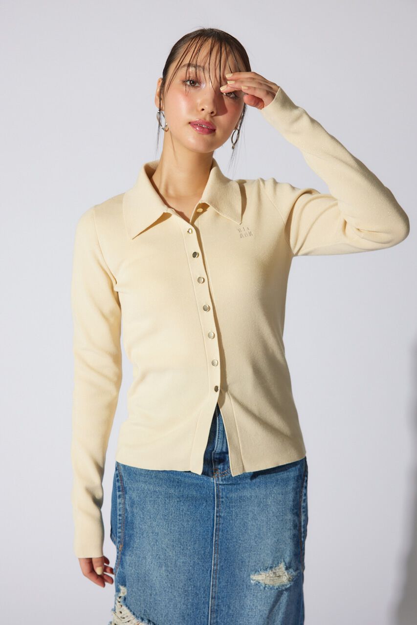 rienda「刺繍ロゴニットカーディガントップス」|ニット・セーター|L/YEL1