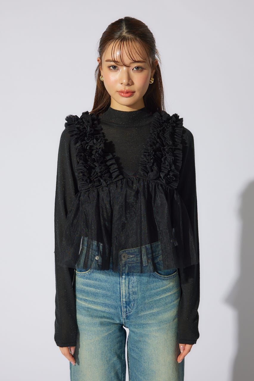 rienda「ボリュームチュールペプラムブラウス」|シャツ・ブラウス|