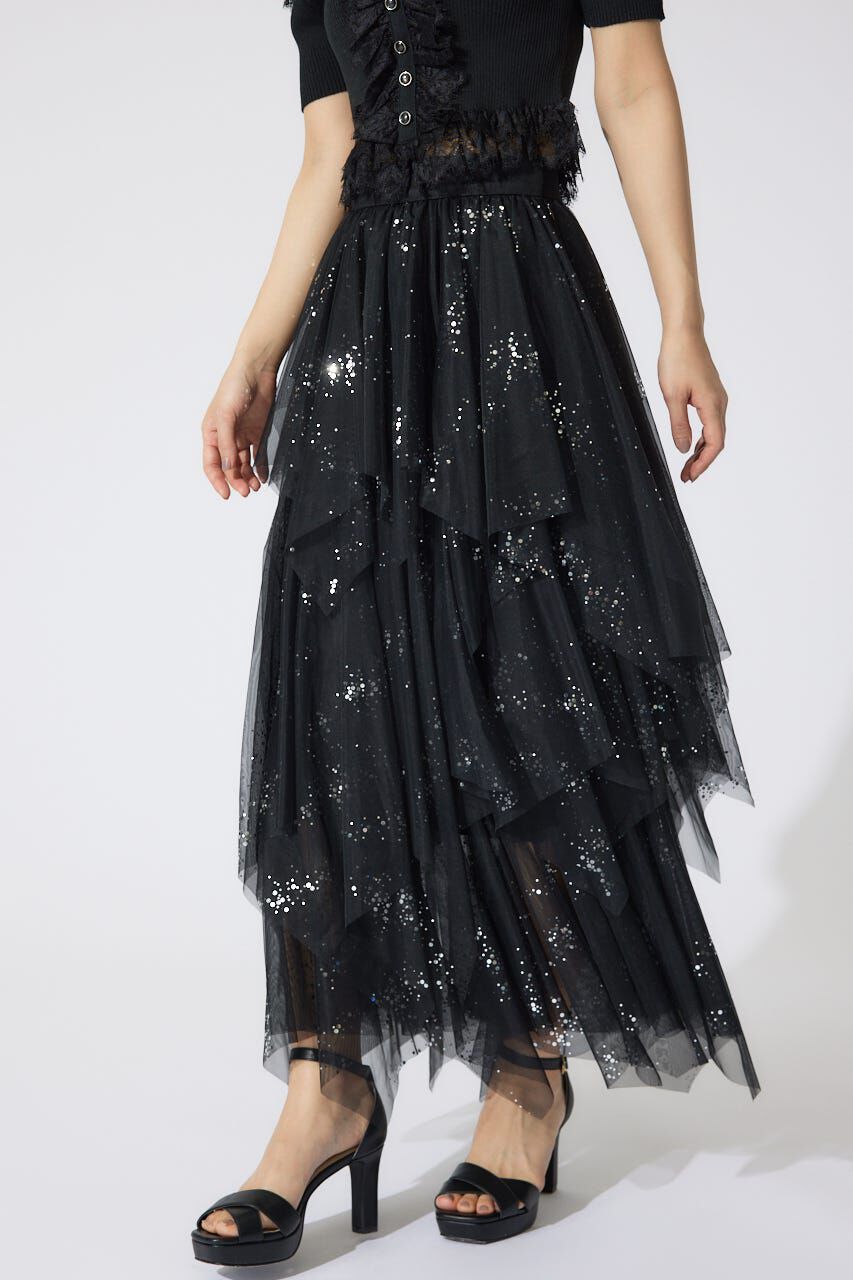 rienda「ニュアンスランダムチュールジャストウエストスカート」|スカート|