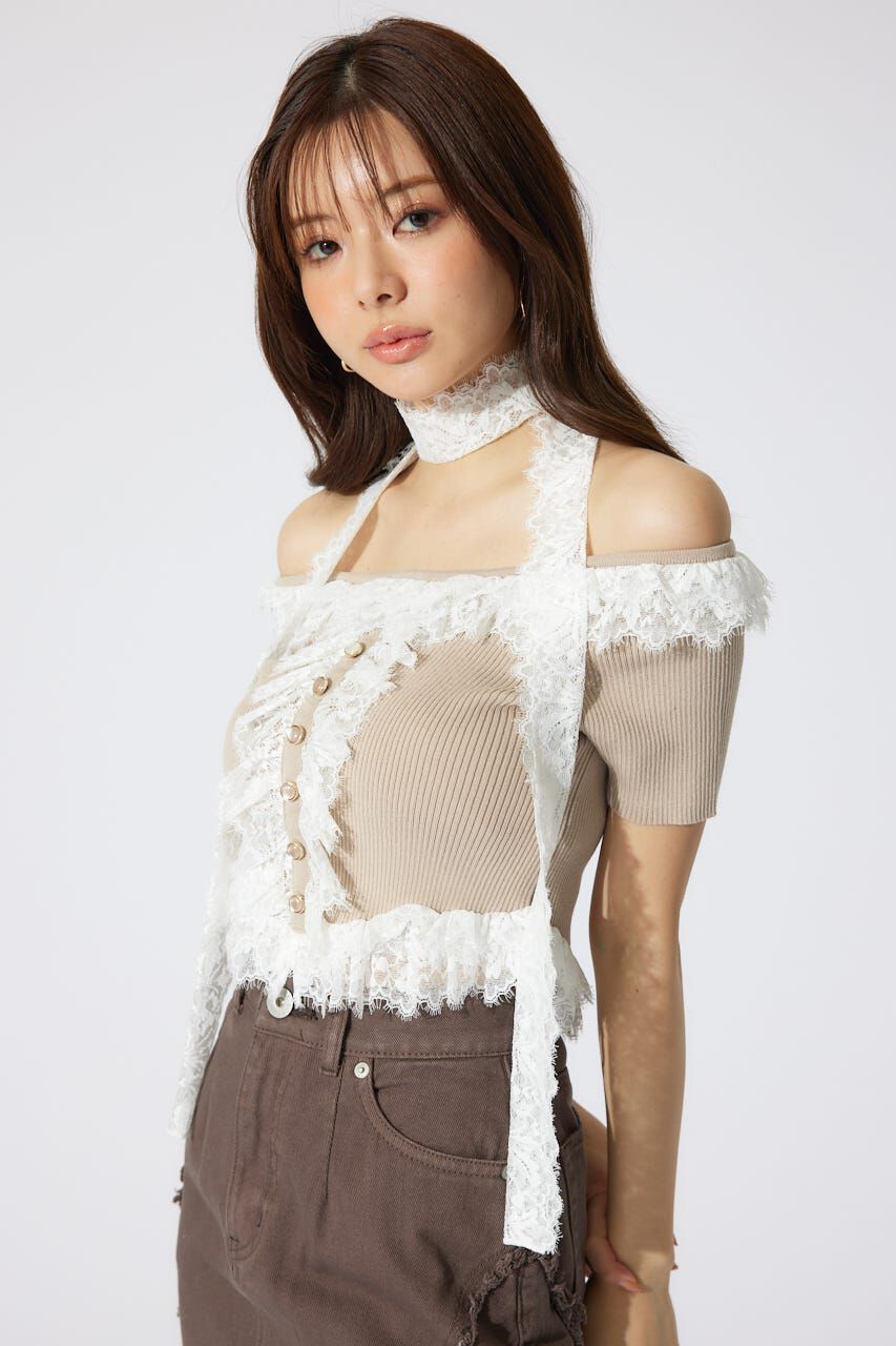 rienda「レースコンビリブニットトップス」|ニット・セーター|