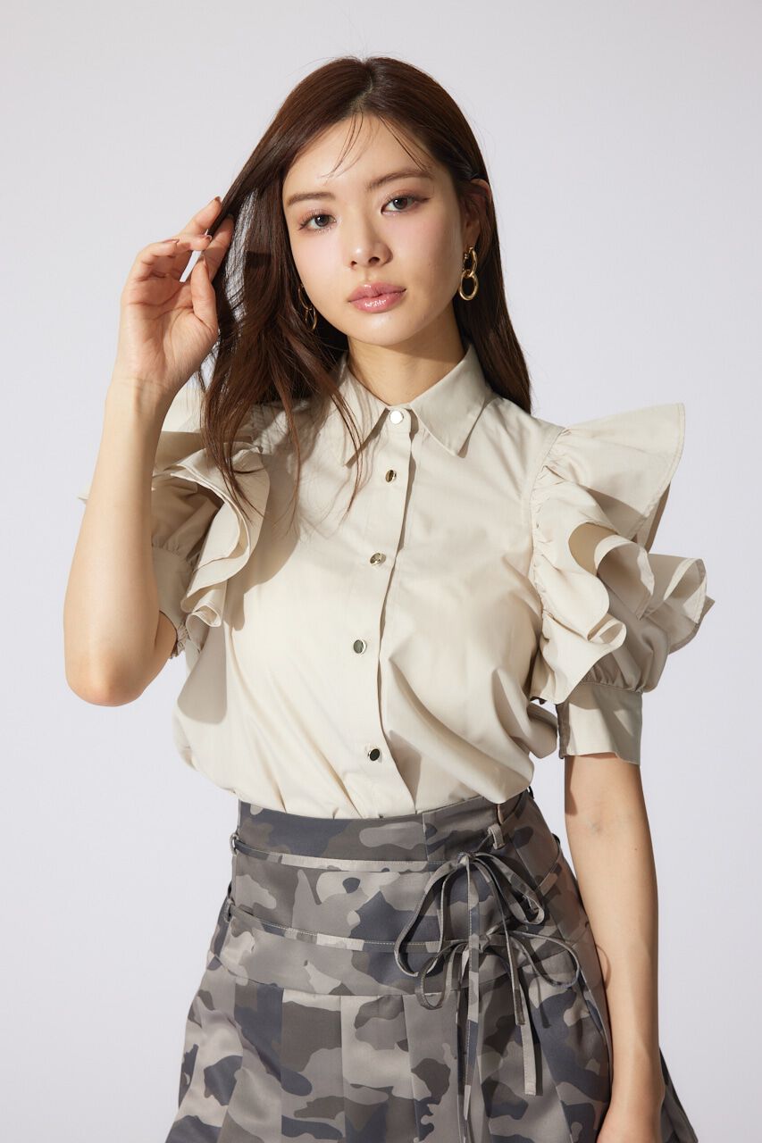 rienda「フリルスリーブデザインシャツトップス」|シャツ・ブラウス|