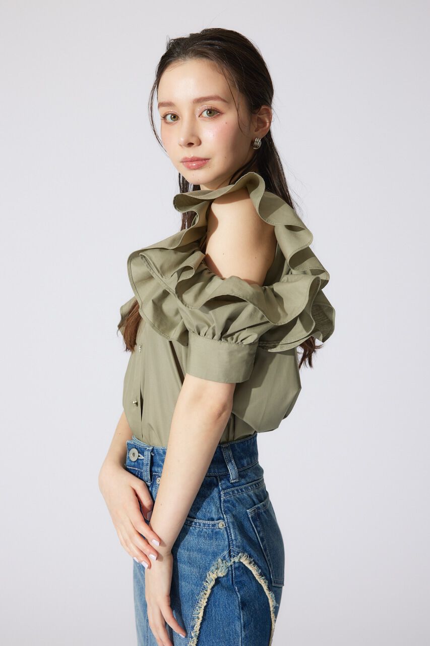 rienda「フリルスリーブデザインシャツトップス」|シャツ・ブラウス|