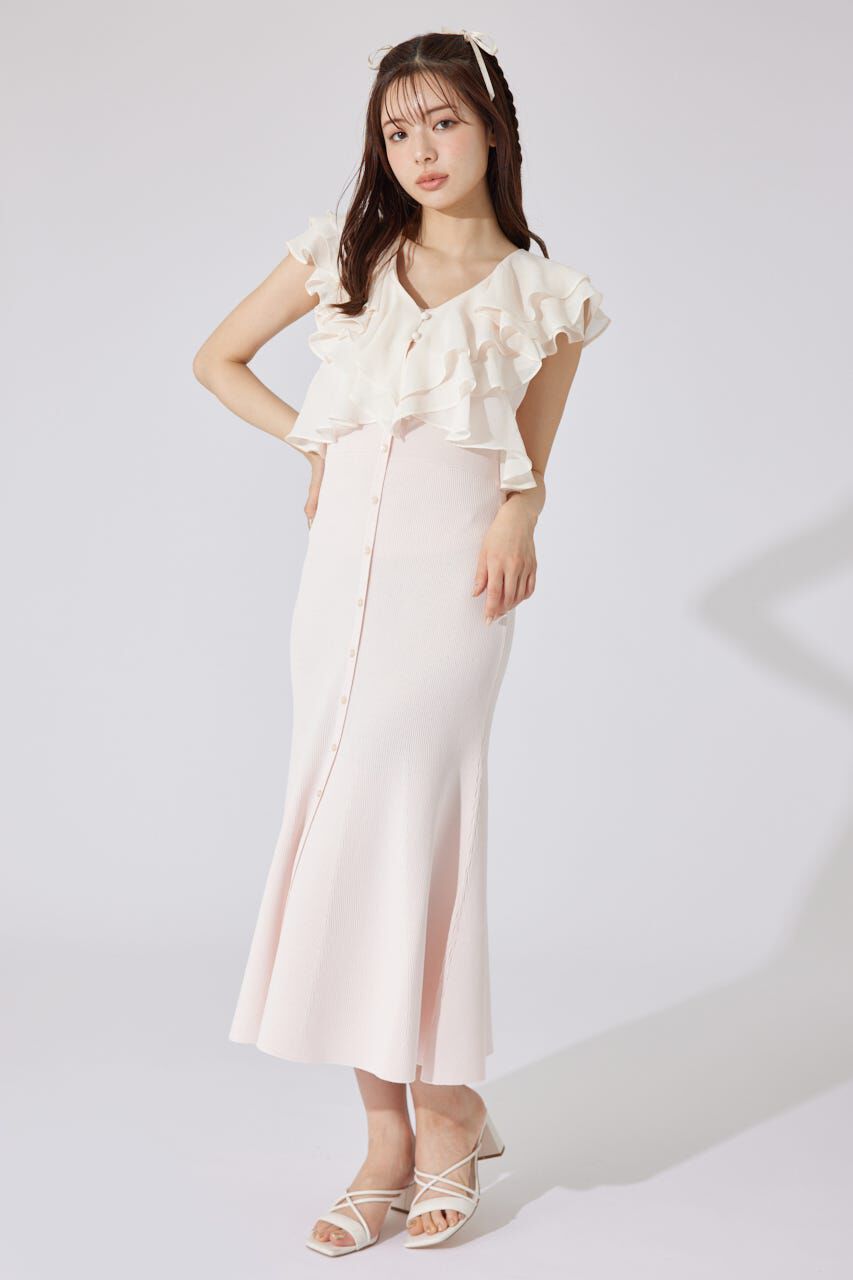 rienda「フリルブラウスセットニットマーメイドワンピース」|ワンピース|L/PNK1