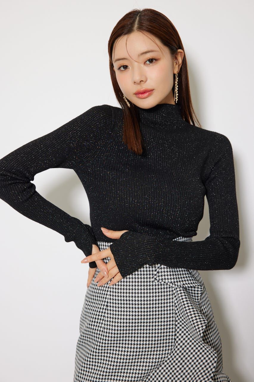 rienda「サムホール付きウォッシャブルハイネックニットトップス」|ニット・セーター|BLK