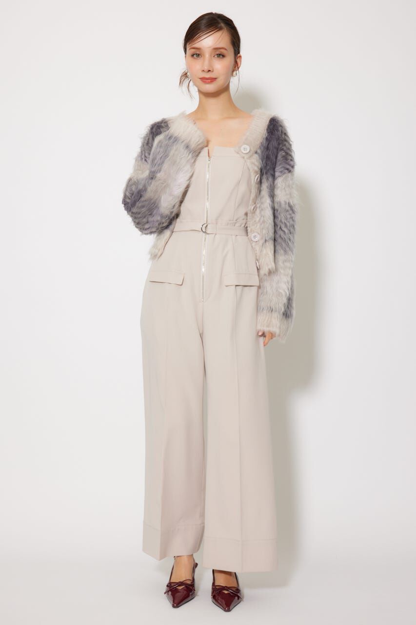 rienda「2WAYロングシャギーチェックショートニットカーディガン」|カーディガン|