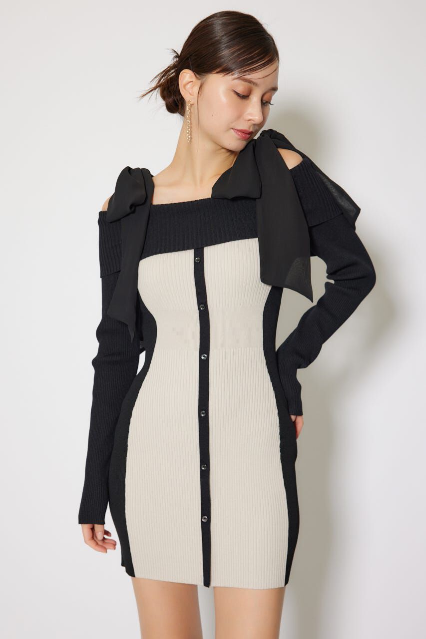 rienda「バイカラーオフショルリボンニットミニワンピース」|ワンピース|