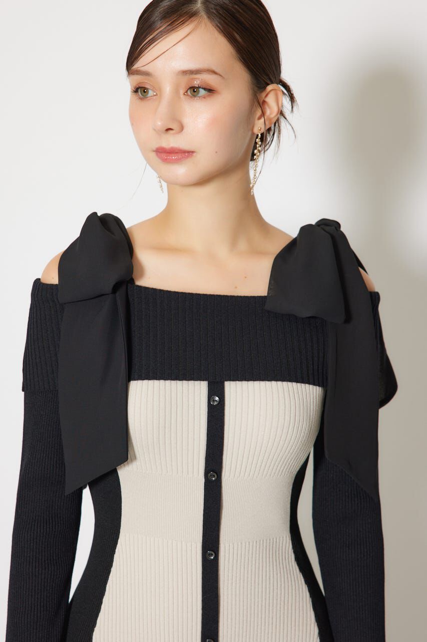 rienda「バイカラーオフショルリボンニットミニワンピース」|ワンピース|