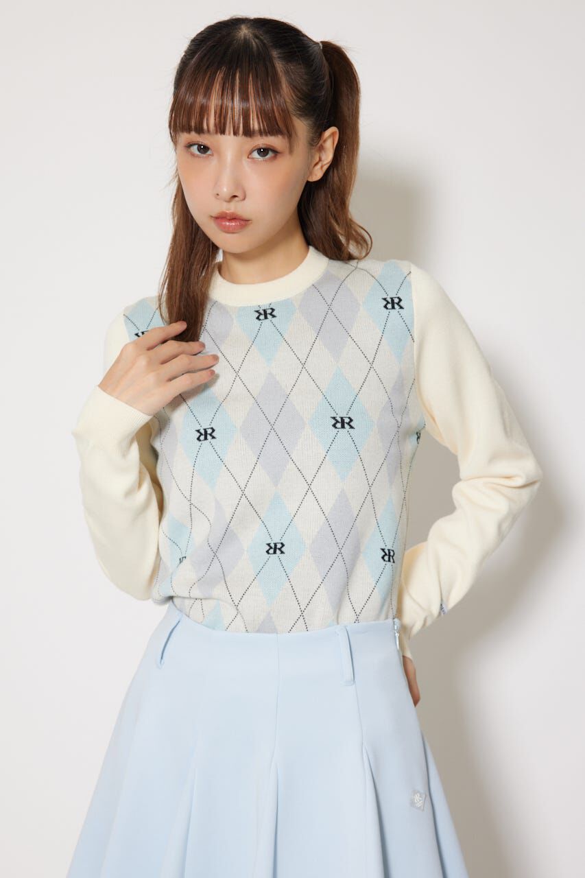 rienda「アーガイルジャガードニットトップス」|ニット・セーター|WHT