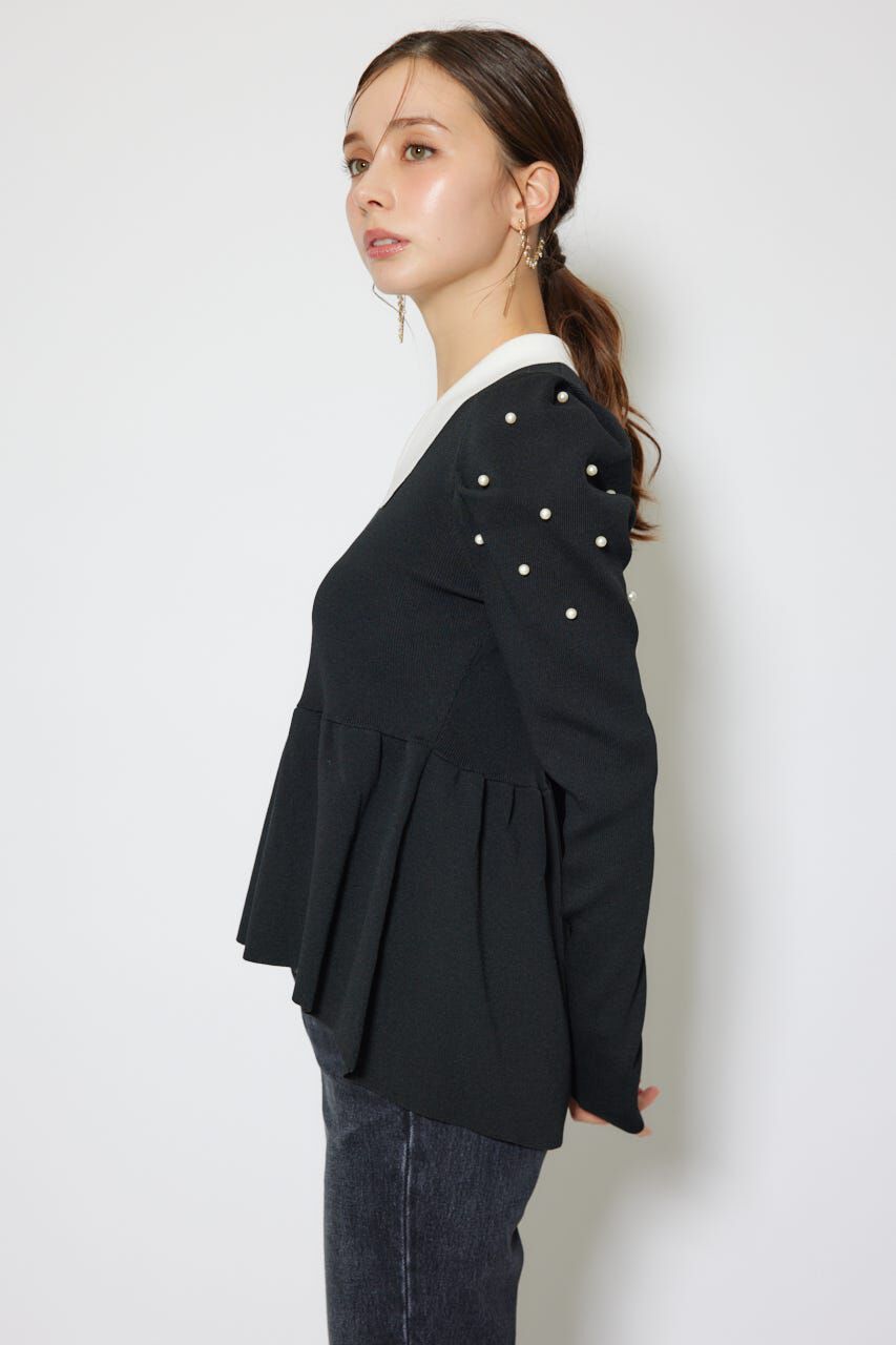 rienda「パール付きペプラムニットトップス」|ニット・セーター|