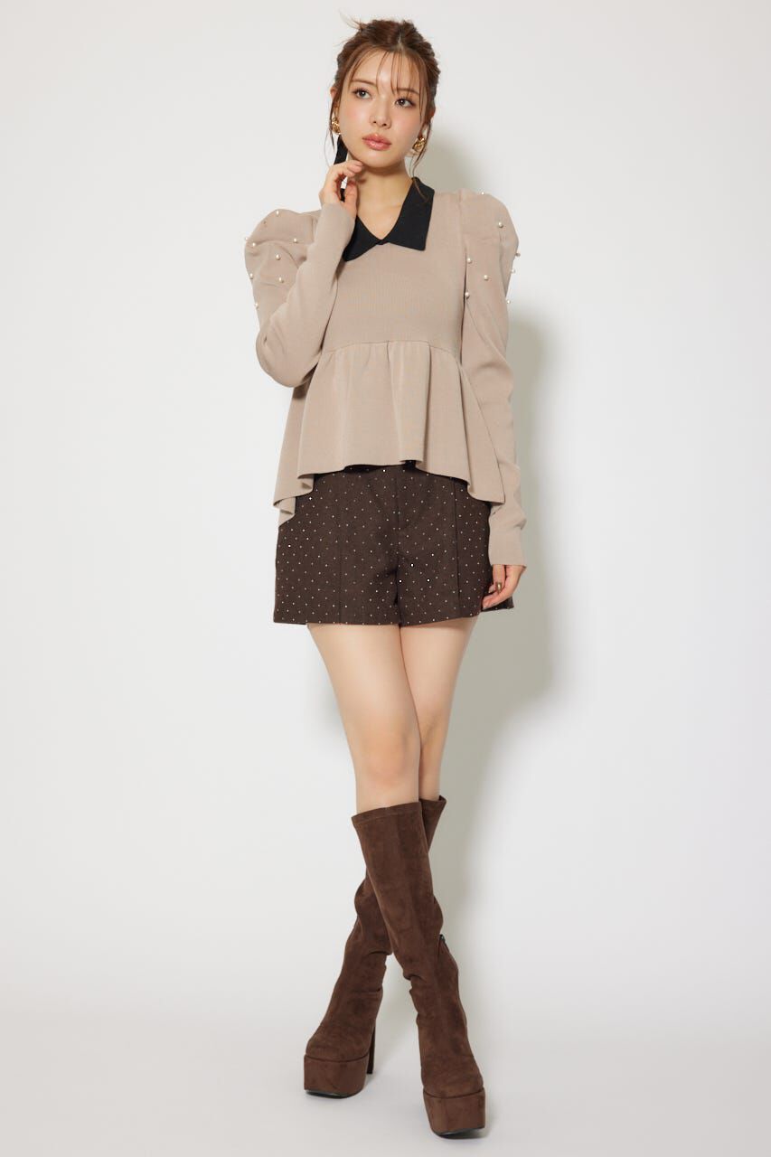 rienda「パール付きペプラムニットトップス」|ニット・セーター|