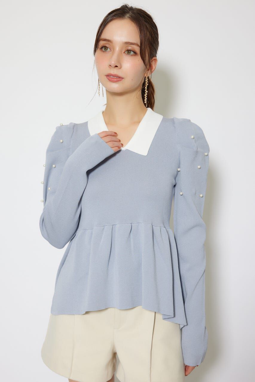 rienda「パール付きペプラムニットトップス」|ニット・セーター|