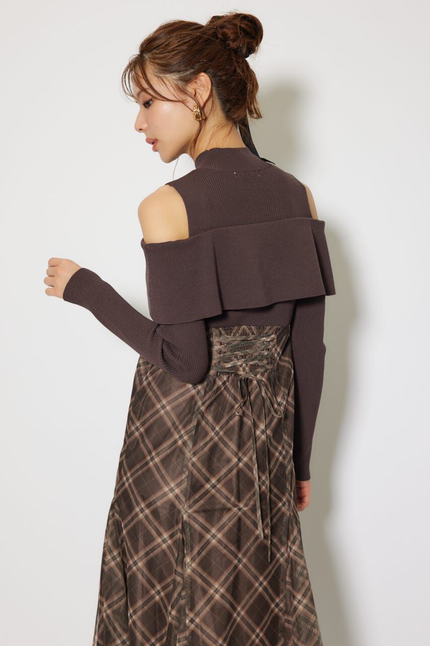 rienda「ドッキングオフショルニットフレアワンピース」|ワンピース|