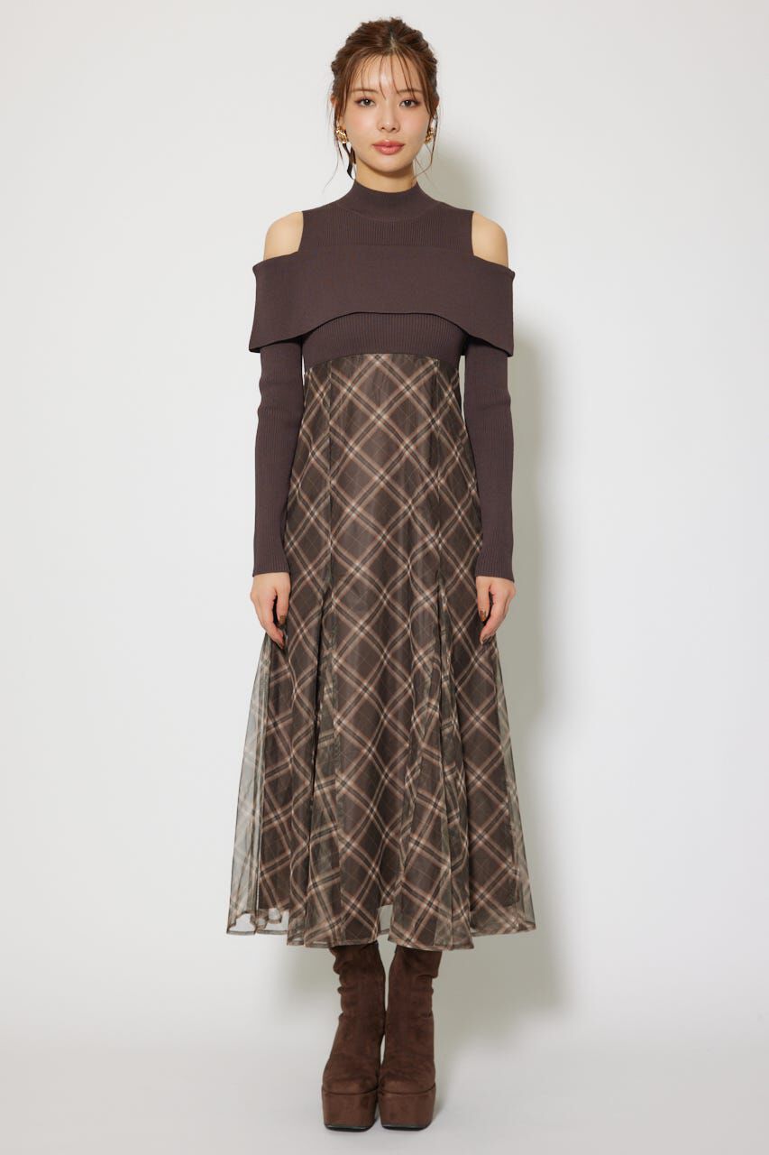 rienda「ドッキングオフショルニットフレアワンピース」|ワンピース|