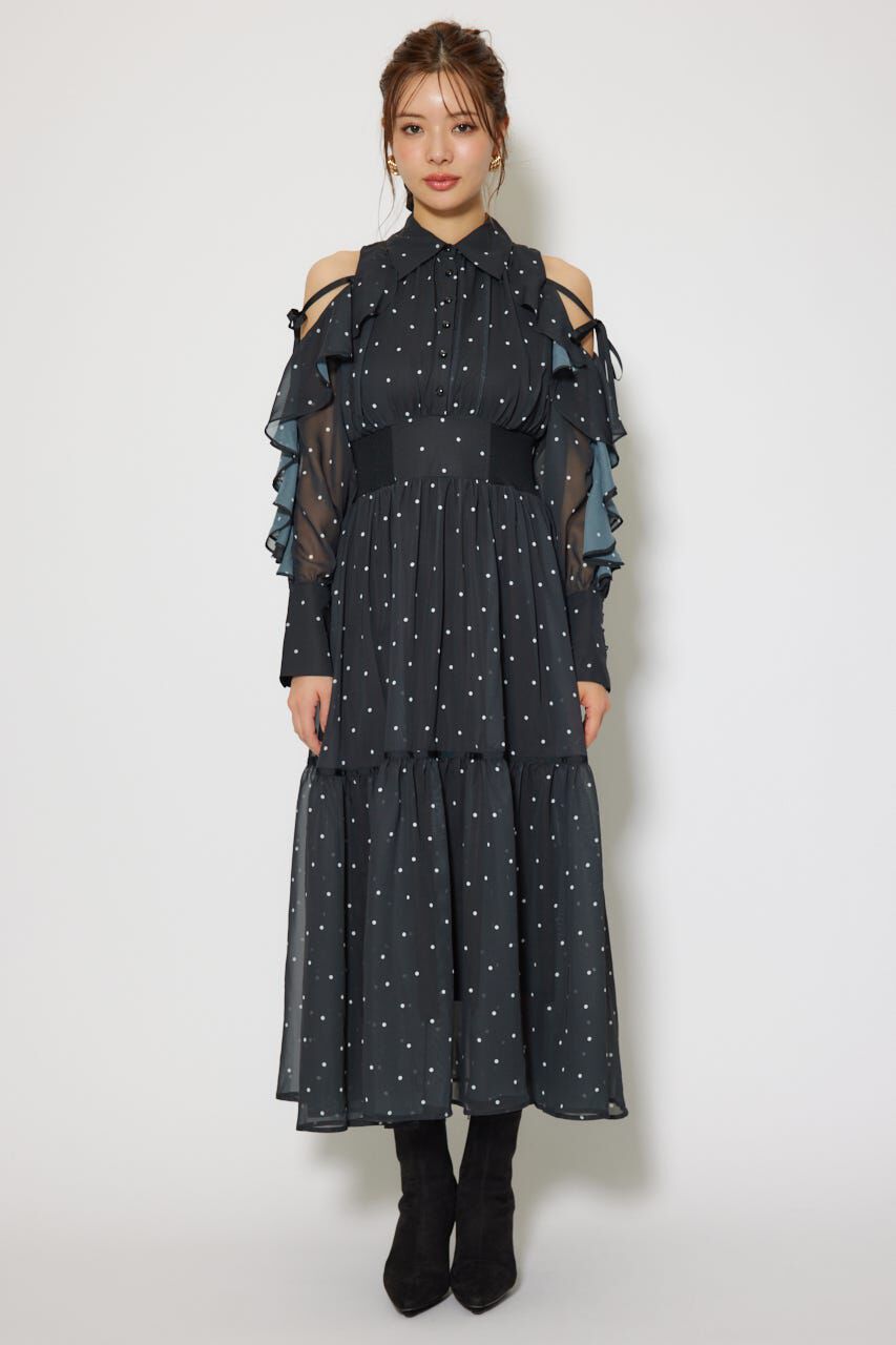 rienda「フリルスリーブニットドッキングワンピ」|ワンピース|