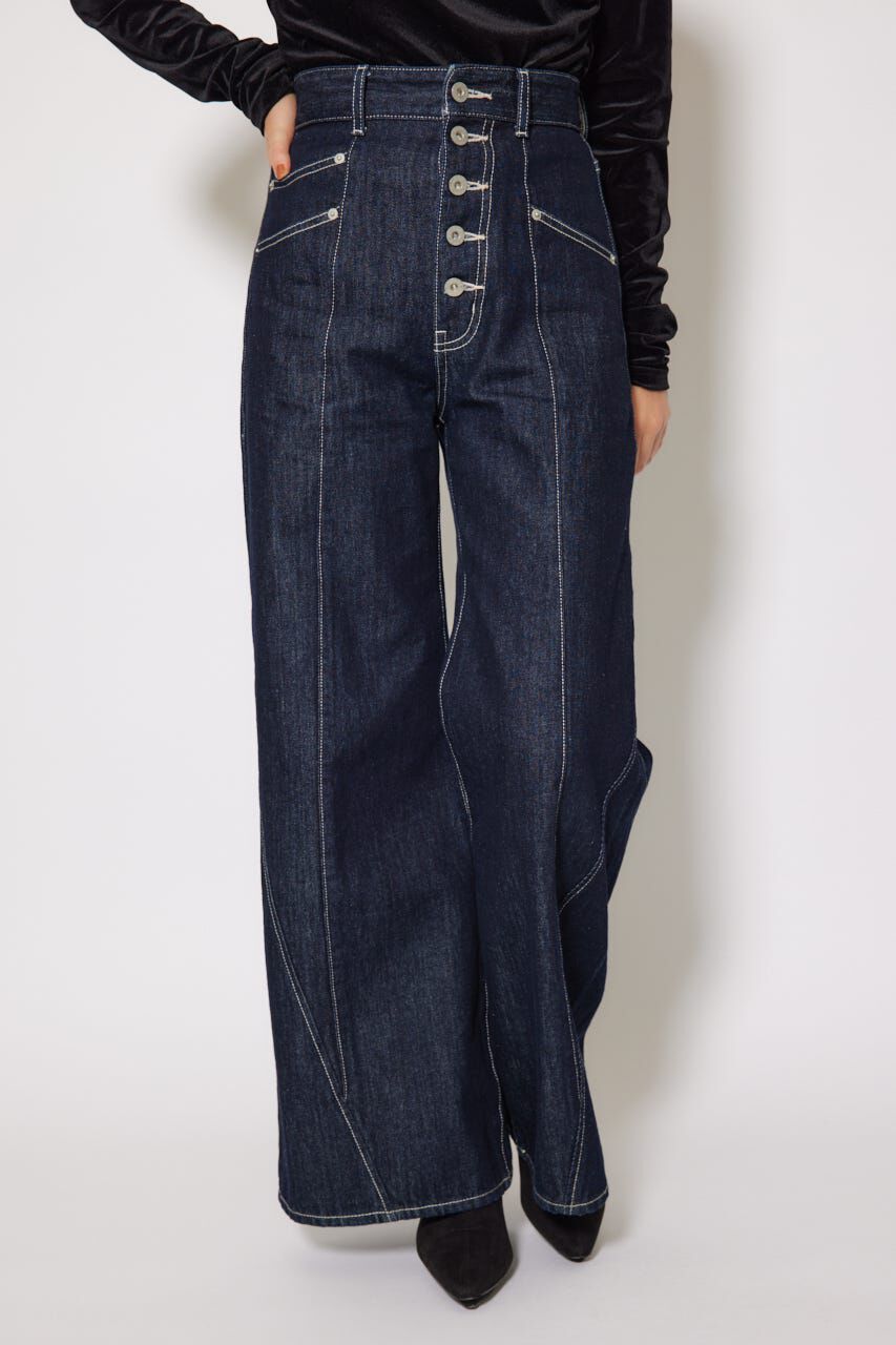 rienda「フロントボタンデザインハイウエストデニムパンツ」|デニム|