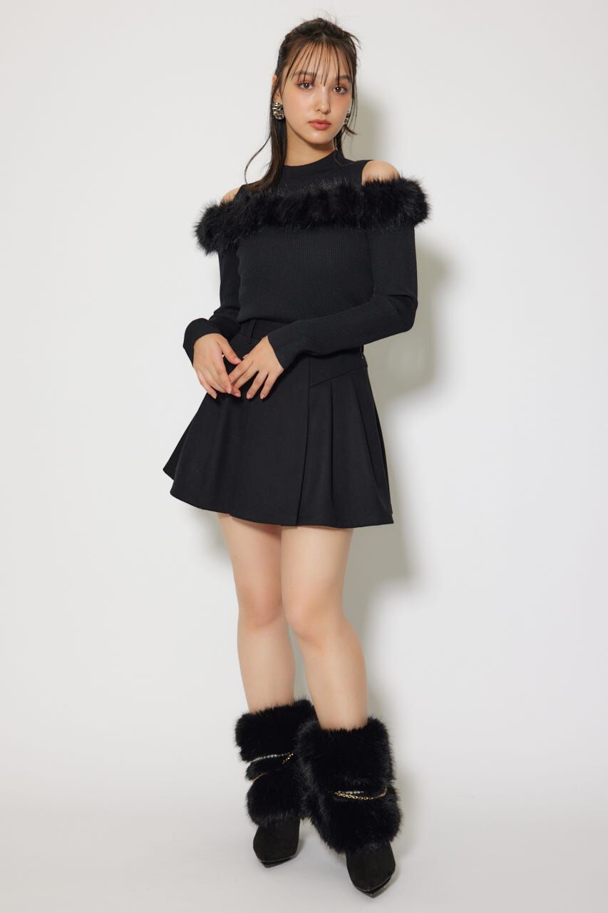 rienda「ショルダーオープンフェイクファーニットトップス」|ニット・セーター|