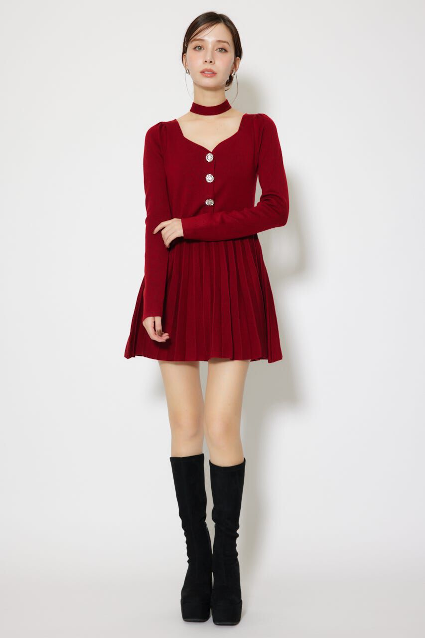 rienda「フロントビジュープリーツミニニットワンピース」|ワンピース|