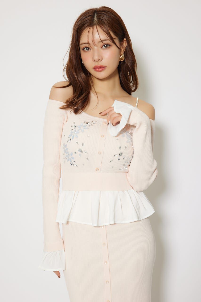 rienda「2WAYビジューフラワーオフショルタイトニットワンピース」|ワンピース|