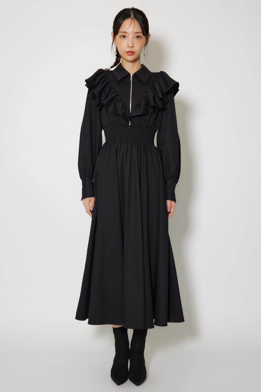 rienda「フロントZIPフリルシャツワンピース」|ワンピース|