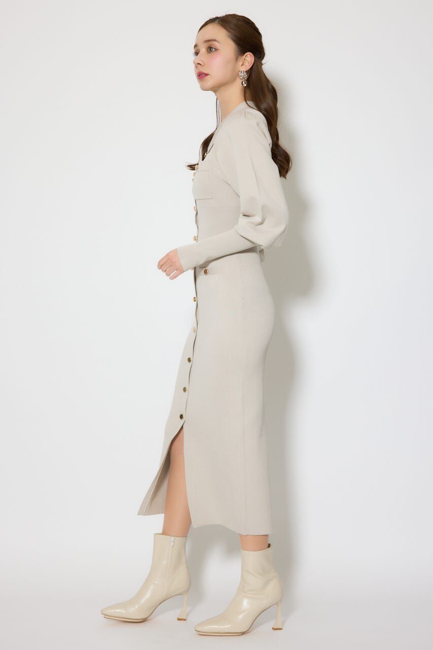 rienda「パフロングスリーブニットタイトワンピース」|ワンピース|