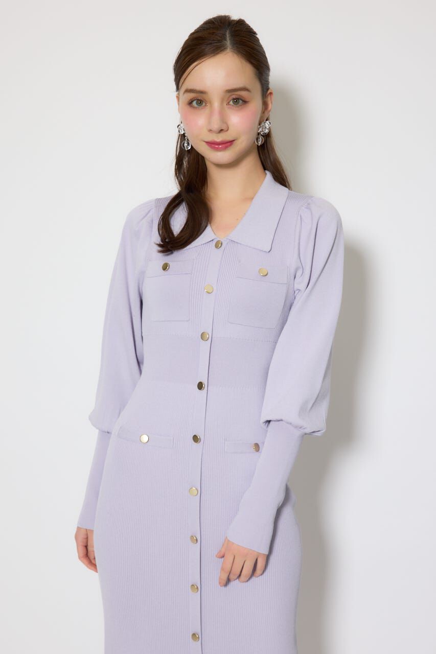 rienda「パフロングスリーブニットタイトワンピース」|ワンピース|
