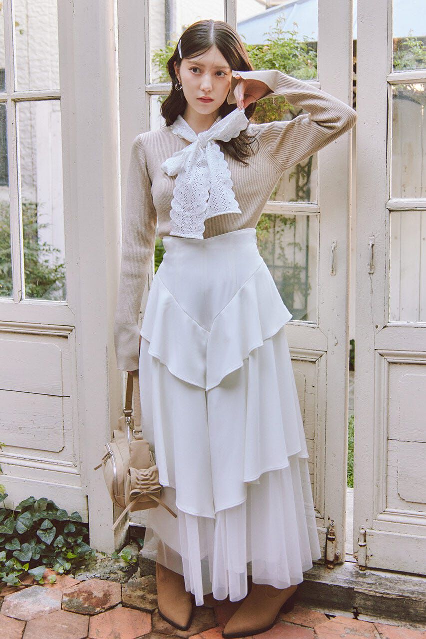 rienda「チュールレイヤードラッフルジャストウエストスカート」|スカート|WHT