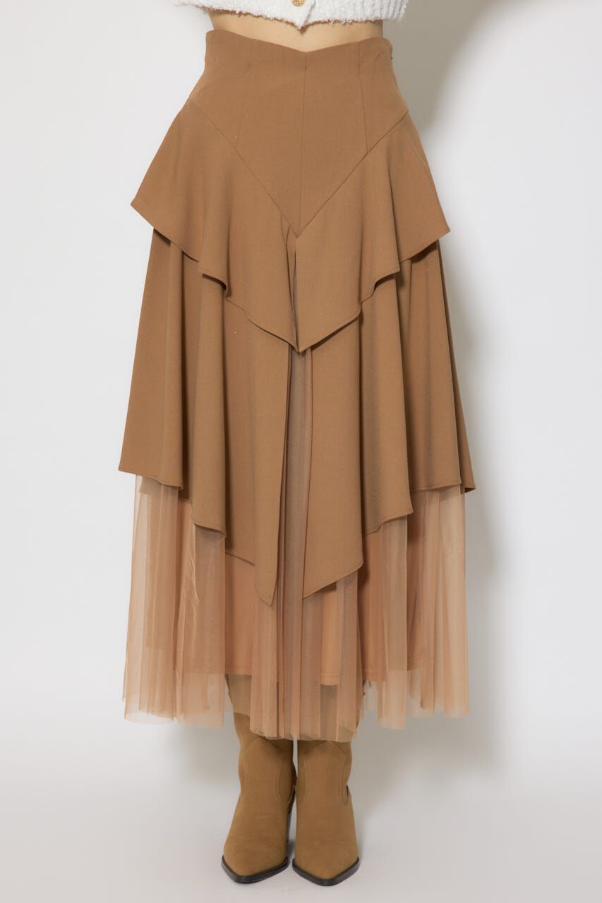 rienda「チュールレイヤードラッフルジャストウエストスカート」|スカート|