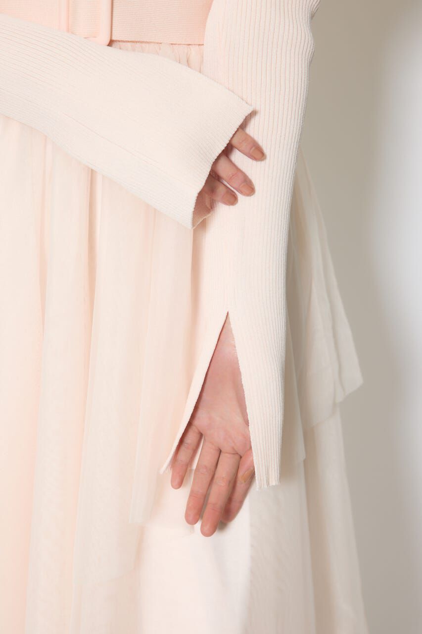 rienda「ショルダーリボンチュールニットワンピース」|ワンピース|