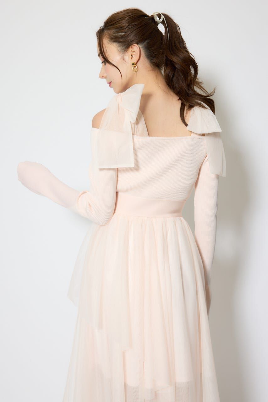 rienda「ショルダーリボンチュールニットワンピース」|ワンピース|