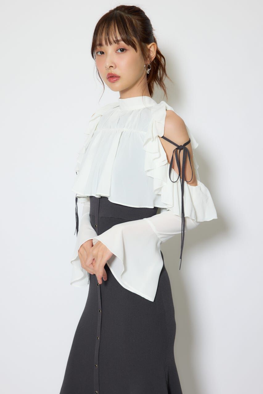 rienda「オープンショルダーフリルニットセットワンピース」|ワンピース|