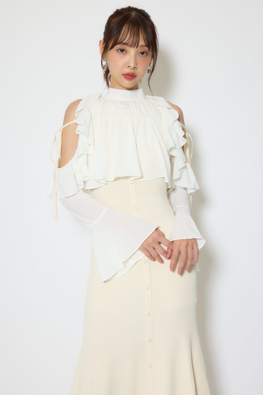 rienda「オープンショルダーフリルニットセットワンピース」|ワンピース|