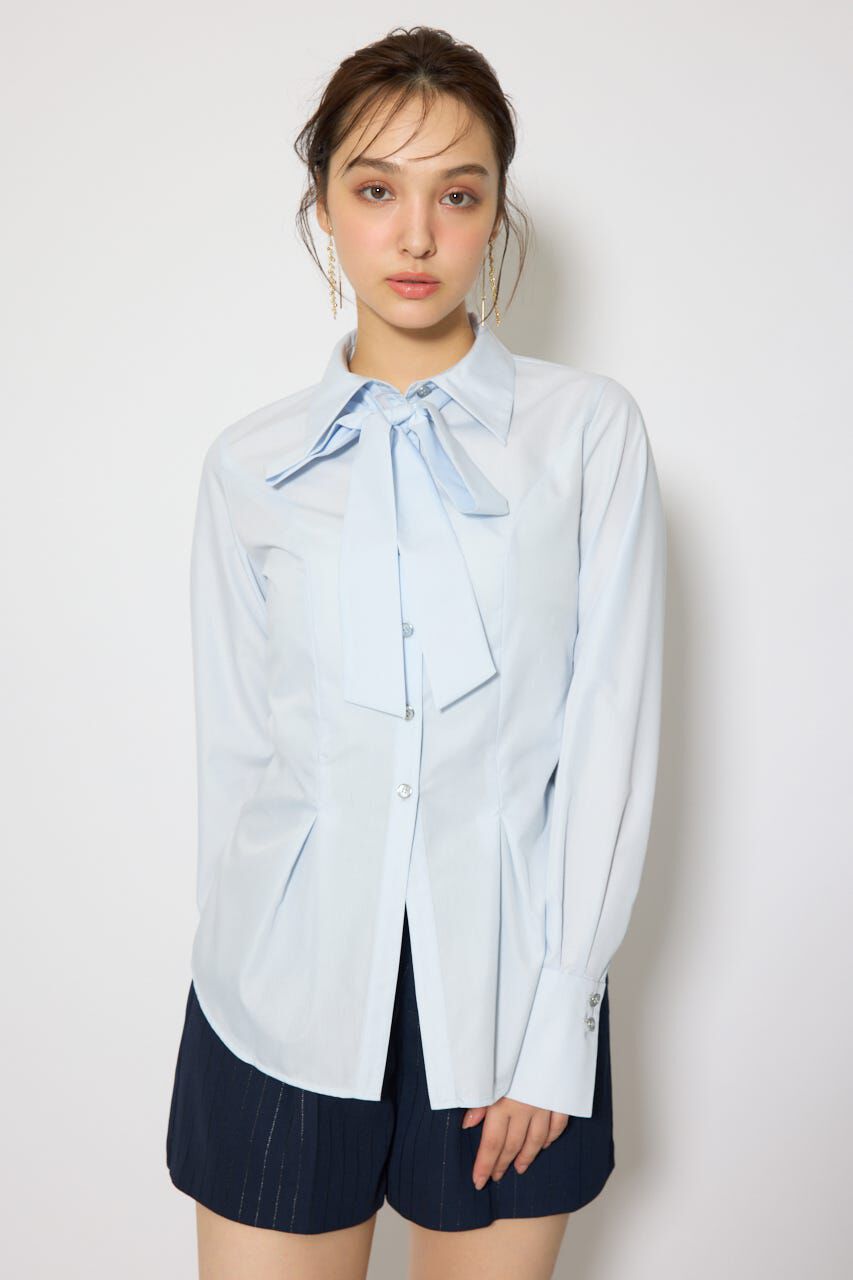 rienda「ウエストシェイプボウタイシャツ」|シャツ・ブラウス|L/BLU1